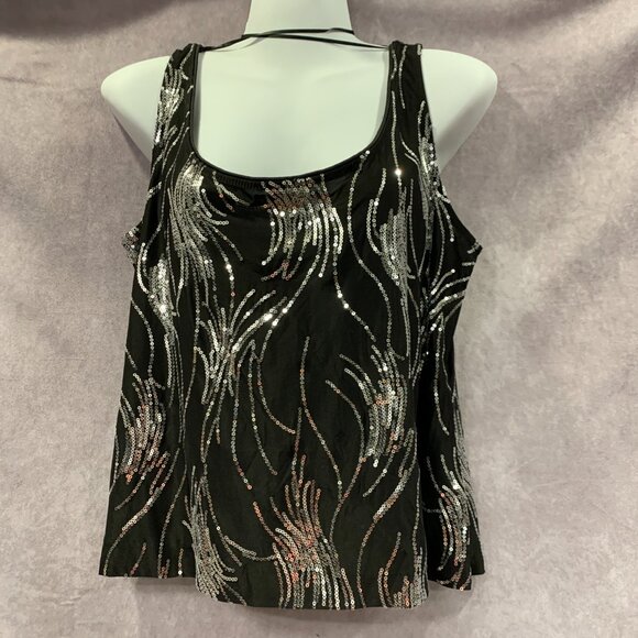 Glitter Knit Mandarin Neck Twinset with Scoop Neck Tank and Satin Piping Detail - Picture 8 of 13